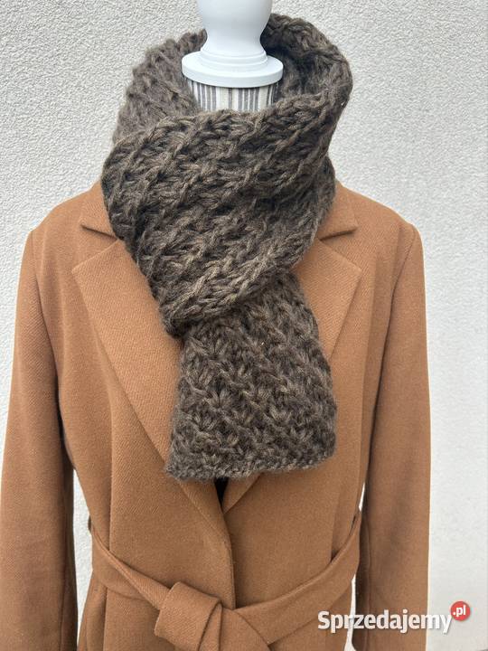 Szal damski brązowy ze złotą nicią handmade Olsztyn