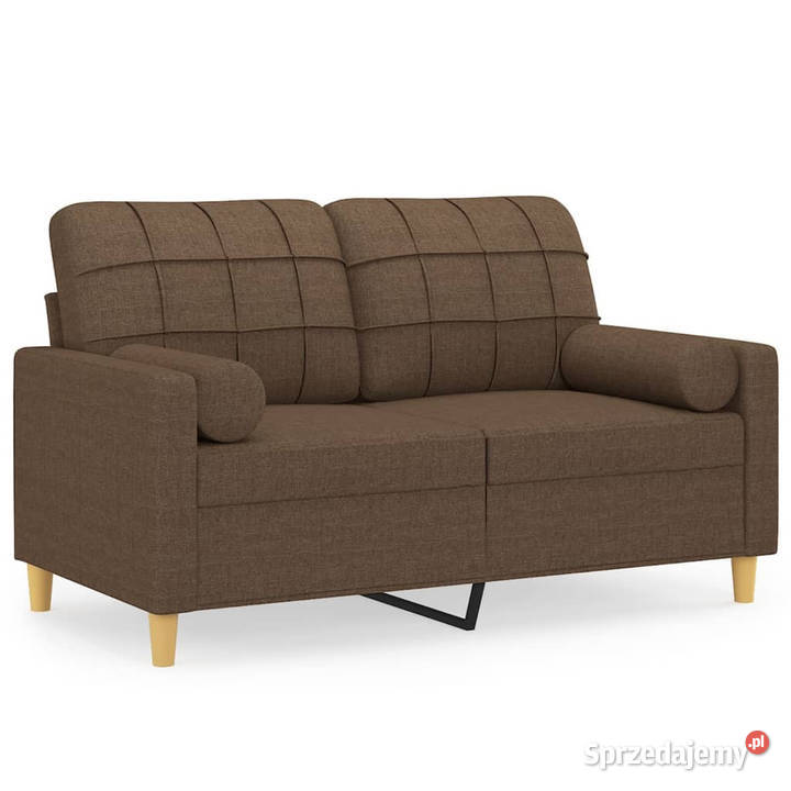 2osobowa sofa z poduszkami brązowa 120 tkanina