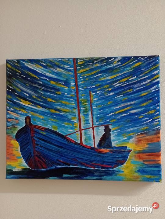 Obraz ręcznie malowane wielokolorowy Łódź sprzedam