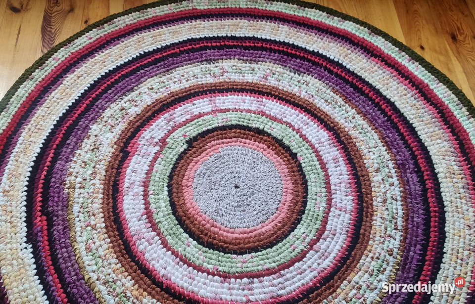 Dywan okrągły średnica 136 rękodzieło zero waste 136m Łódź