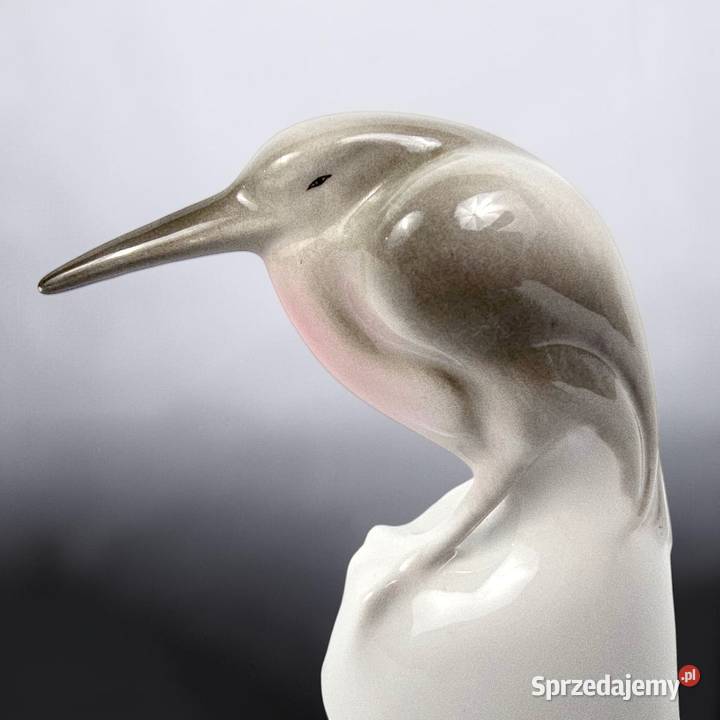 Ptak zimorodek MidCentury Modern Art Deco Porcelana i szkło Bronisze