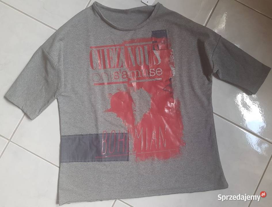 włoska bluza bluzka koszula koszulka nadruki szary/srebrny