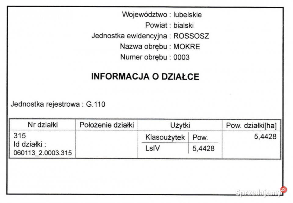 Działki leśne do sprzedaży Mokre gm Rossosz Sprzedaż