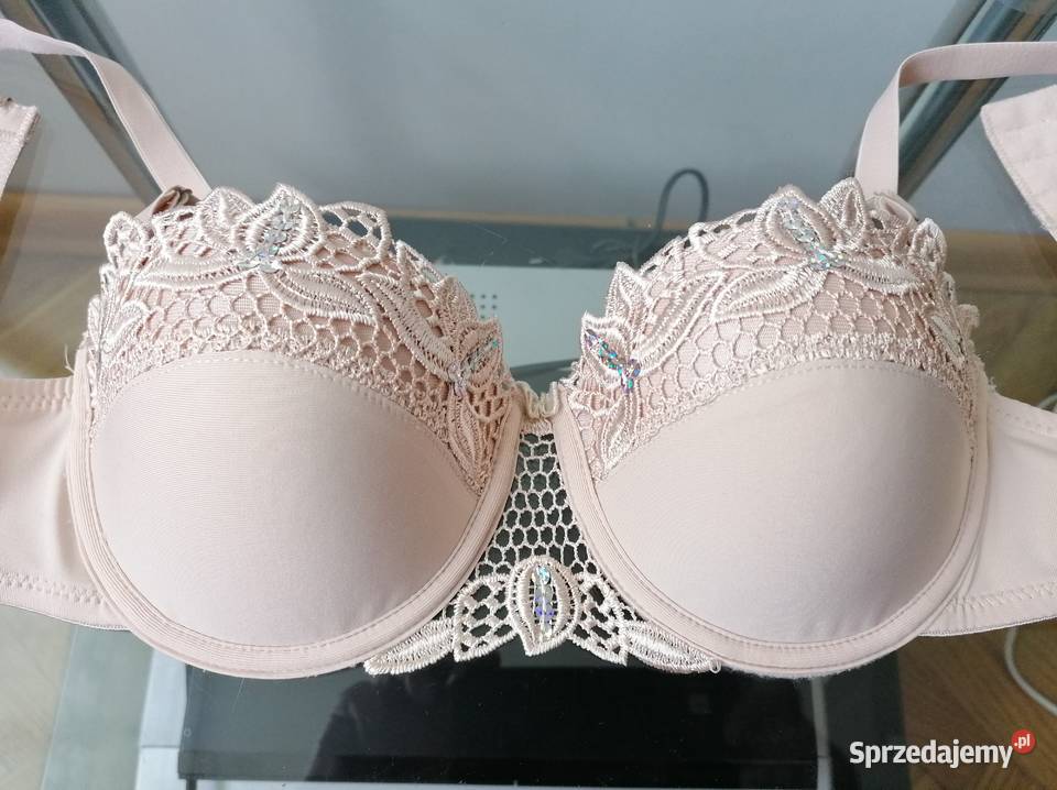 ELEGANCKI BEŻOWY BIUSTONOSZ Z KORONKĄ I CEKINAMI Push-up łódzkie Łódź sprzedam