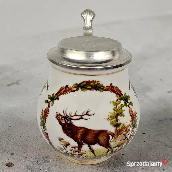 Kufel do piwa Domex motyw myśliwski cynowa Porcelana i szkło Bronisze