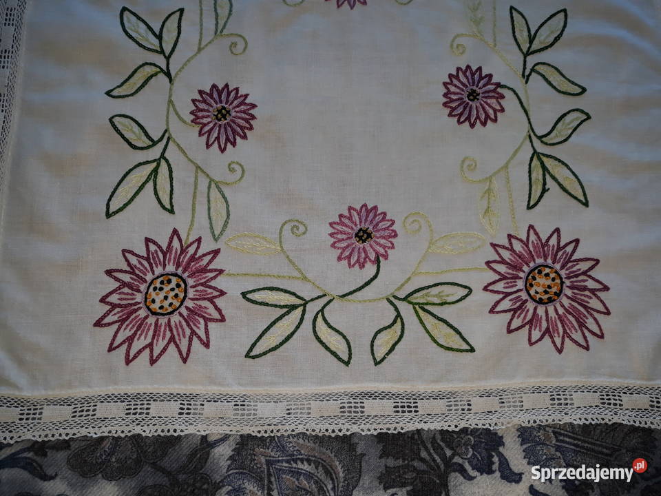 serwetka serweta ręczny haft płaski bogaty cudna Gdańsk sprzedam