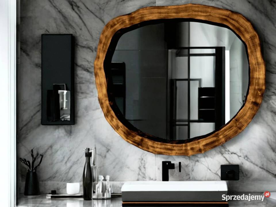 lustro drewniane do nowoczesnej łazienki owal