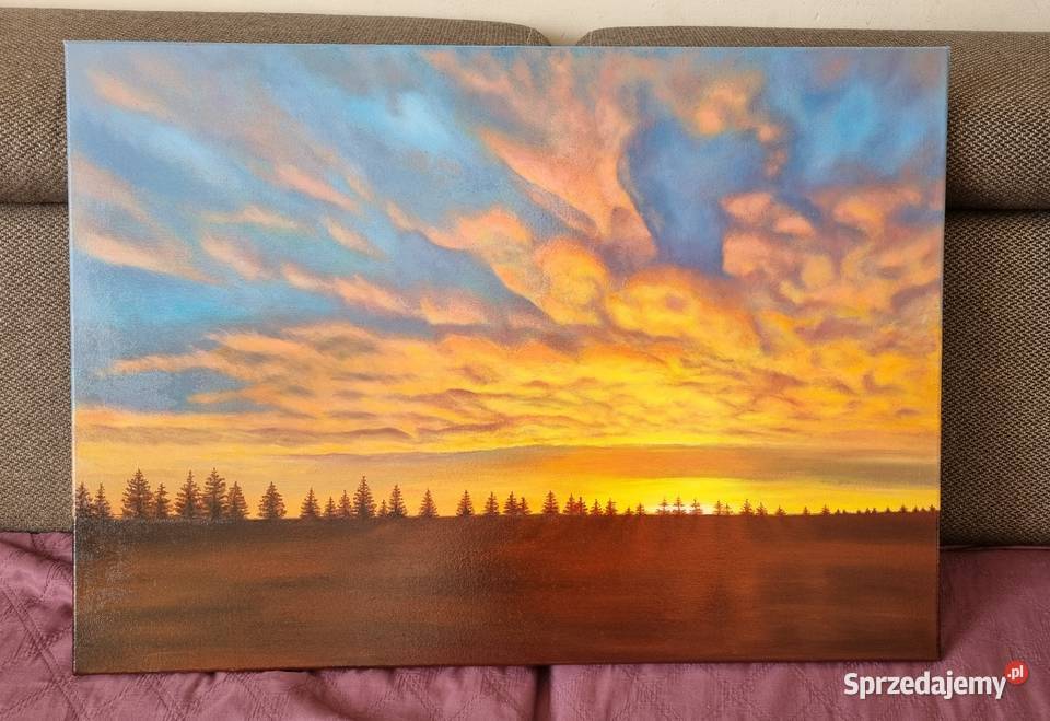 "Wschód słońca". Obraz olejny na płótnie, ręcznie malowany