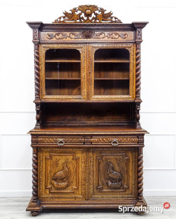Kredens myśliwski DĘBOWY rzeźbiony bufet do 52cm wielkopolskie sprzedam