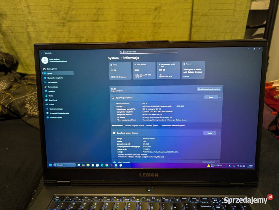 Laptop Lenovo Legion 5 rtx 3070 sprzedam