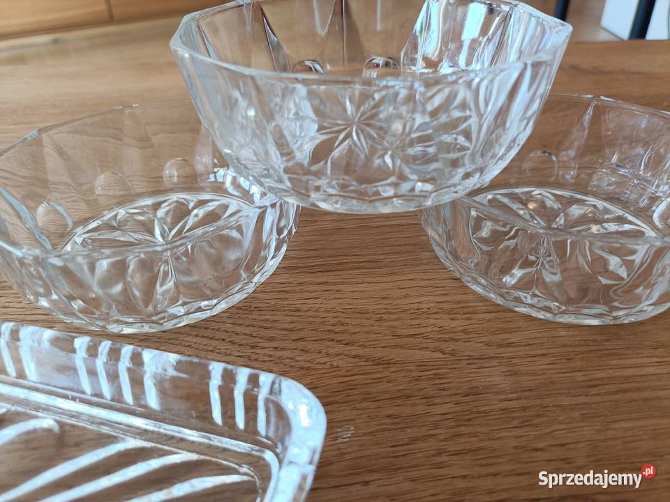 Piękne szkło PRL półmisek i salaterki