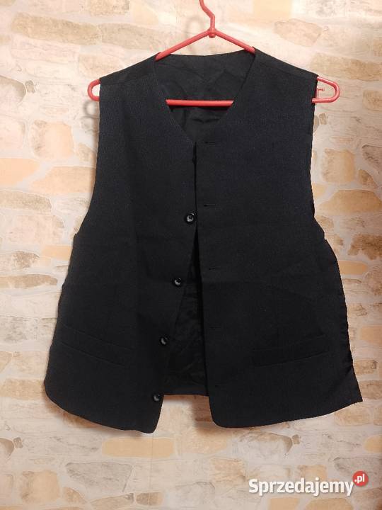 SM Czarna prążkowana kamizelka garniturowa z czarny Odzież i bielizna męska małopolskie Kraków