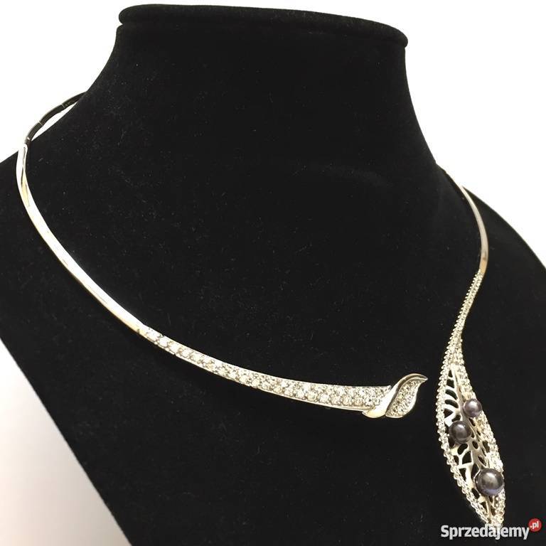 Naszyjnik i Bransoletka BIAŁE ZŁOTO WĄŻ Czarne
