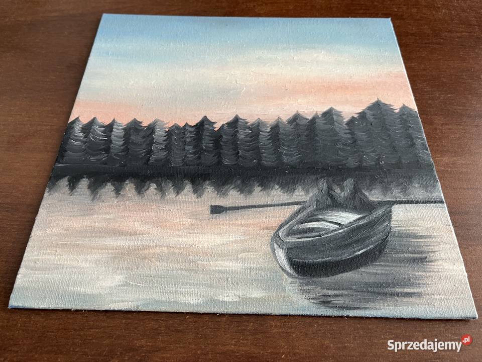 Obraz olejny 25x25 Na jeziorze Olsztyn