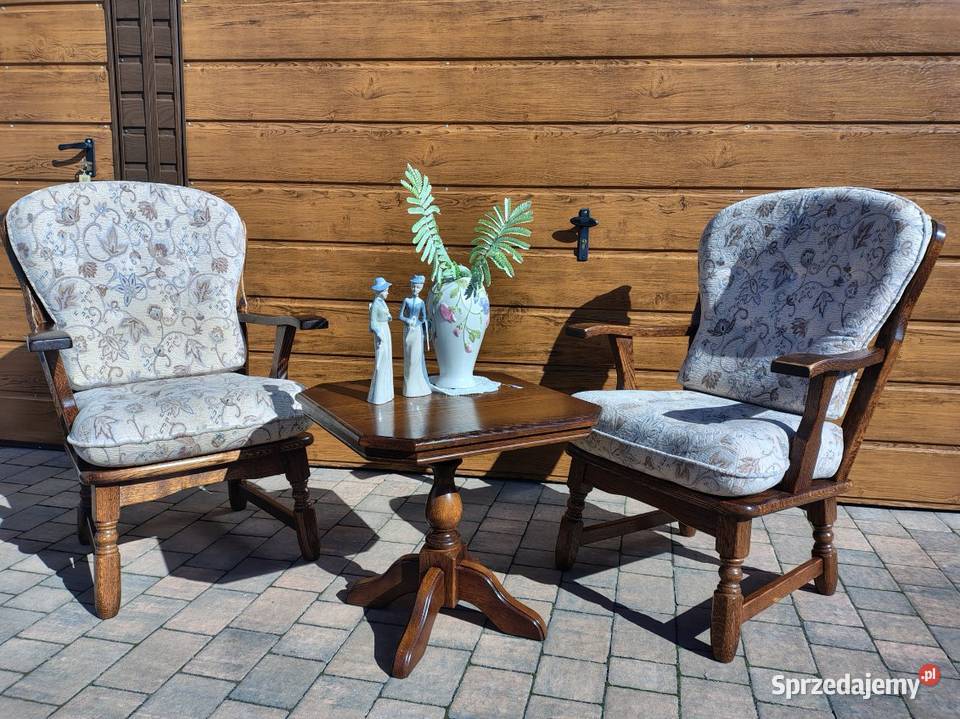 dwa piękne fotele na dębowym stelażu Fotele Mielnica Duża