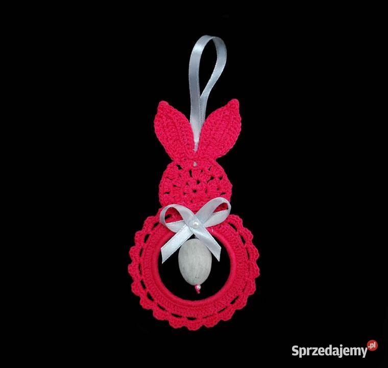 Zawieszka ozdoba szydełkowa zajączek 7x13 różowo Kluczbork