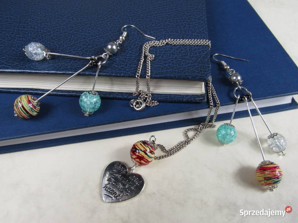 Kolczyki wisiorek zestaw kolorowy morski biały Zestawy biżuterii Katowice sprzedam