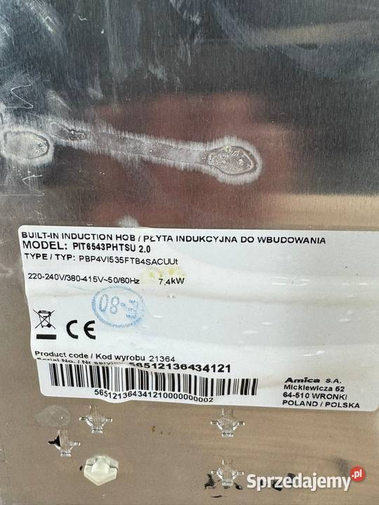 Płyta indukcyjna Amica PIT6543PHTSU Pozostałe Wiejca sprzedam