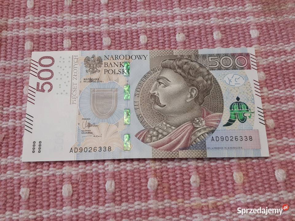 banknot polski 500złotych z 2016r Łomża sprzedam