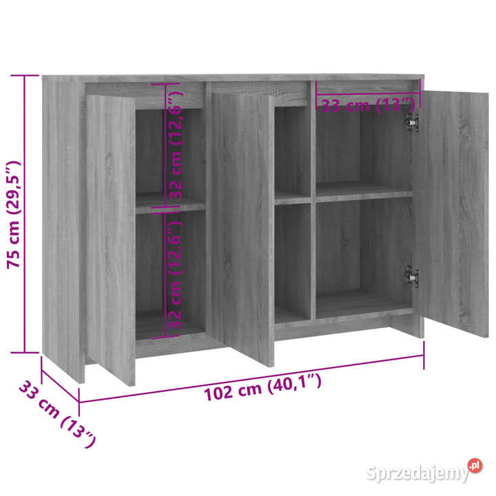 Szafka szary dąb sonoma 102x33x75 materiał Warszawa