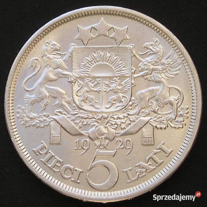 Łotwa 5 LATI 1929 SREBRO Łódź