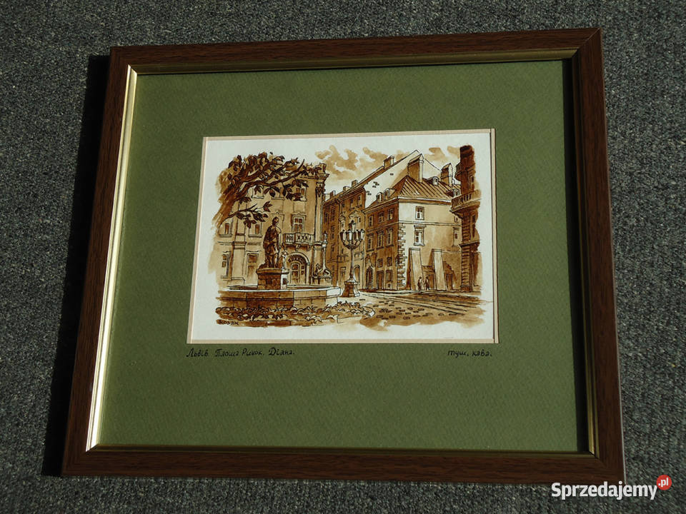 Grafika Lwów Rynek fontanna Diana mazowieckie Warszawa