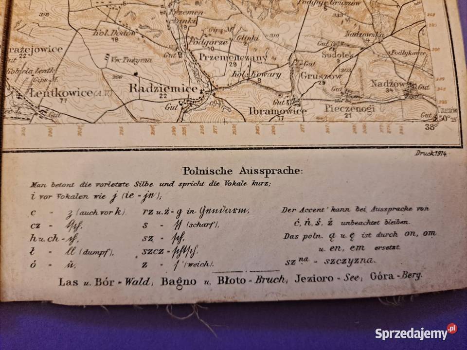 MAPA 1914 Królestwa Pruskiego Miechów i 100000 Kraków