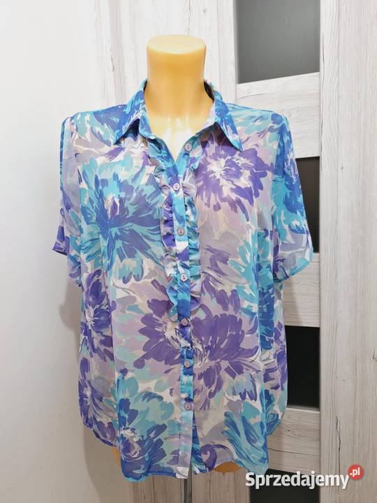 44 Zwiewna bluzka tiulowa z falbankanowa niebieski Braniewo