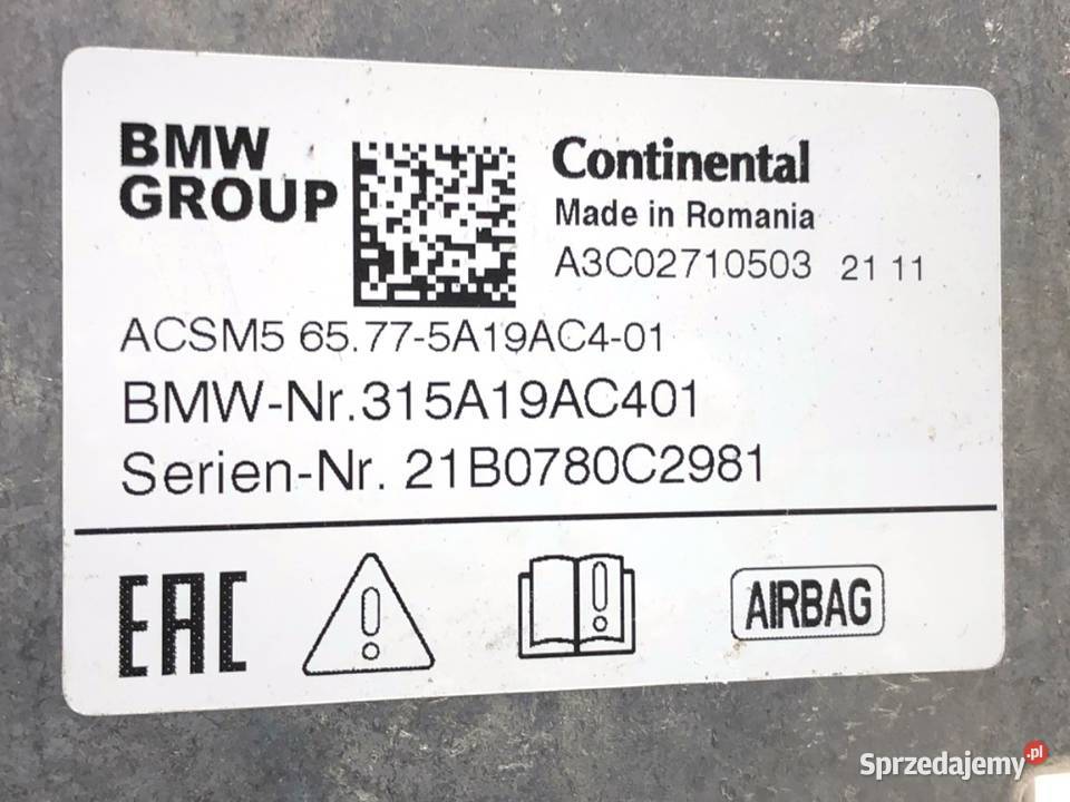 SENSOR AIRBAG BMW G30 5A19AC4 CZUJNIK PODUSZKI osobowe sprzedam