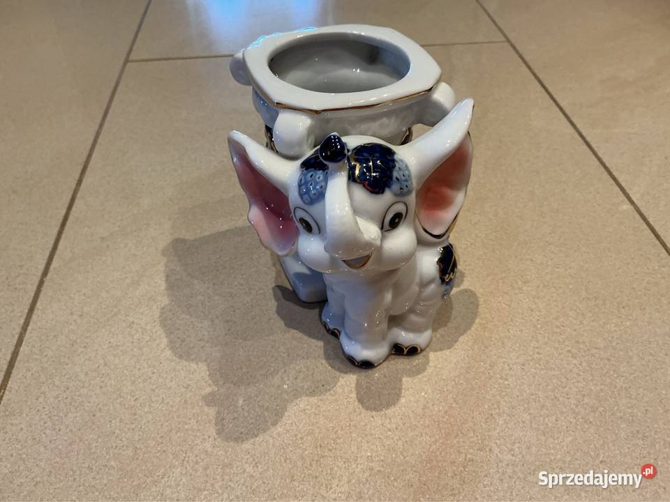 Porcelanowy Wazonik ze Słoniem Słonikiem Vintage Nowa Sól