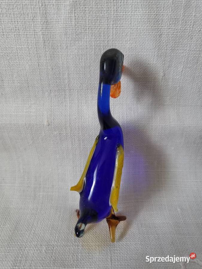 Figurka piękna szklo kobalt KACZUSZKA ręczna