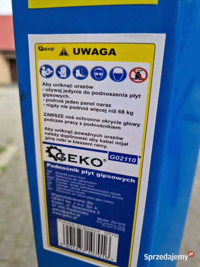 Podnośnik do płyt GK gipsowych OSB 35m 68 GEKO Głogowa