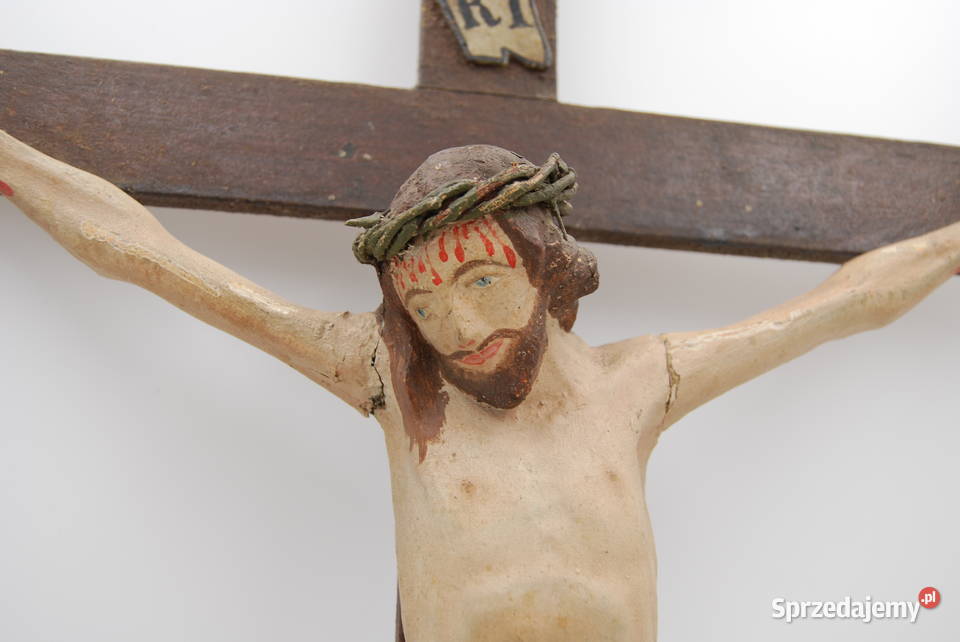 Krucyfiks Jezus na krzyżu rzeźba XVIIIXIX wiek Antyki, Sztuka, Kolekcje Poznań