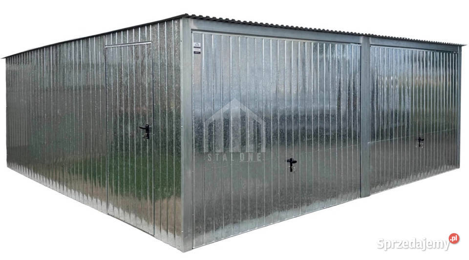 Garaż blaszany 6x6m 2x brama uchylna drzwi ocynk Sieradz