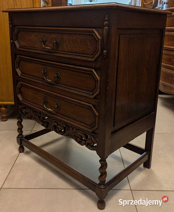 Piękna ciemna dębowa bogato zdobiona komoda Dąbrowa Górnicza
