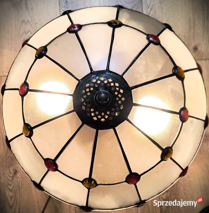 Lampa mosiądz witraż szkło gięte kaboszony Antyki Wysoka