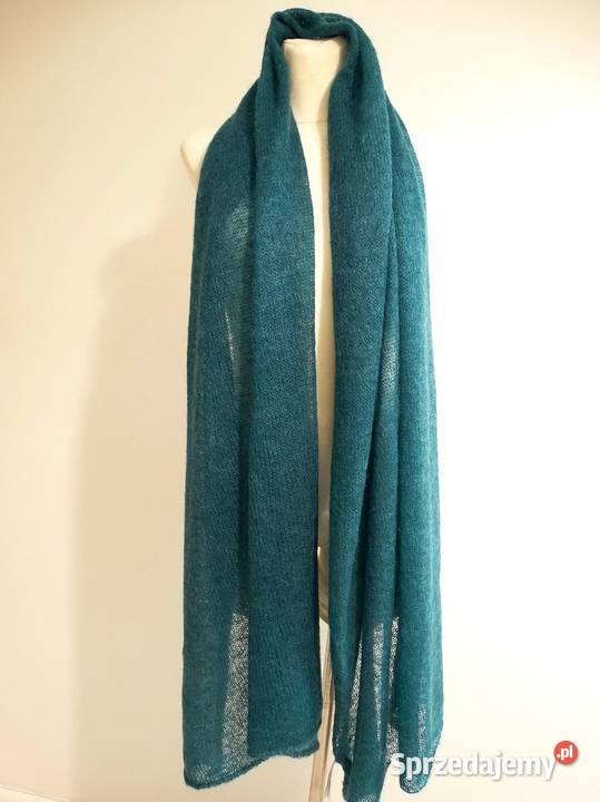 Szal Moherowy Duży Mgiełka Morski Kolor HM Moda i Styl Łomża