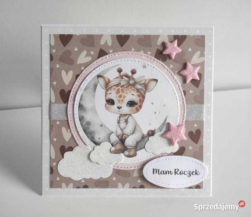 Kartka ręcznie robiona na urodziny roczek żyrafa Łódź