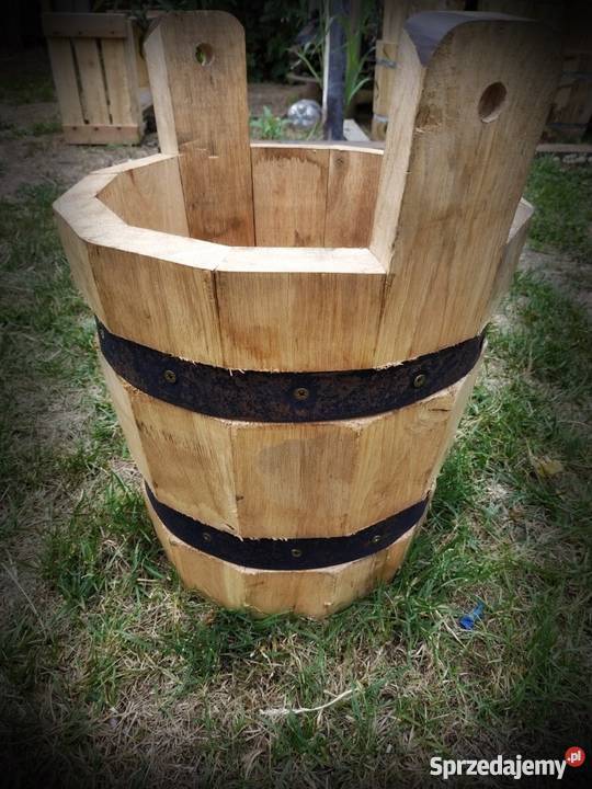 Wiadro drewniane dębowe ozdoba ogrodowa lubelskie