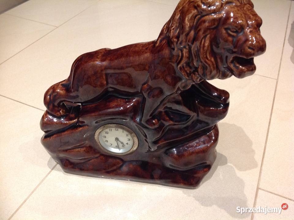 Zegar Kominkowy Lew na Skale Sygnowany Nowa Sól