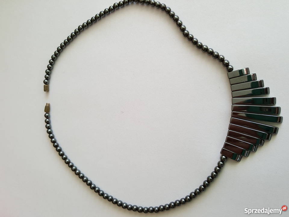 NASZYJNIK z hematytu ciemny srebrzysty czarny wielkopolskie Złotniki