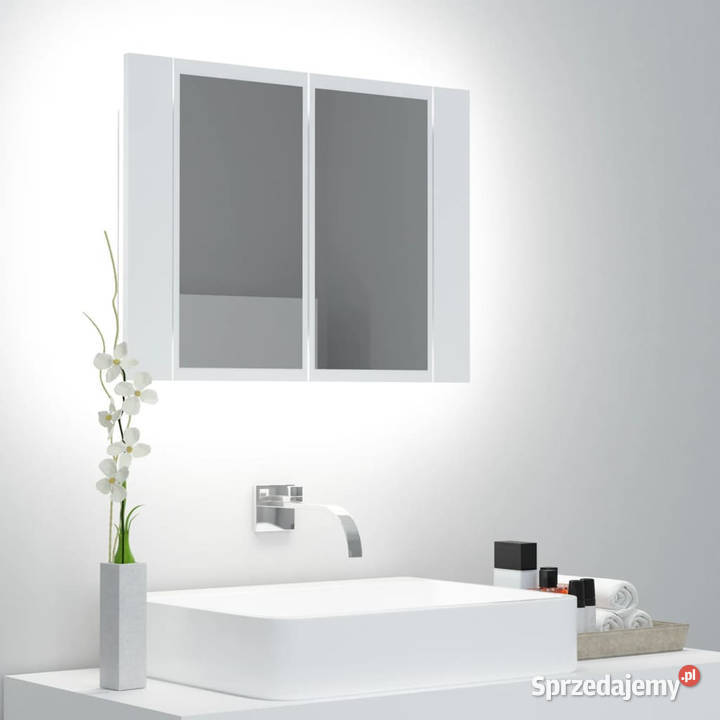 Szafka łazienkowa z lustrem i LED biała 60x12x45 mazowieckie Warszawa