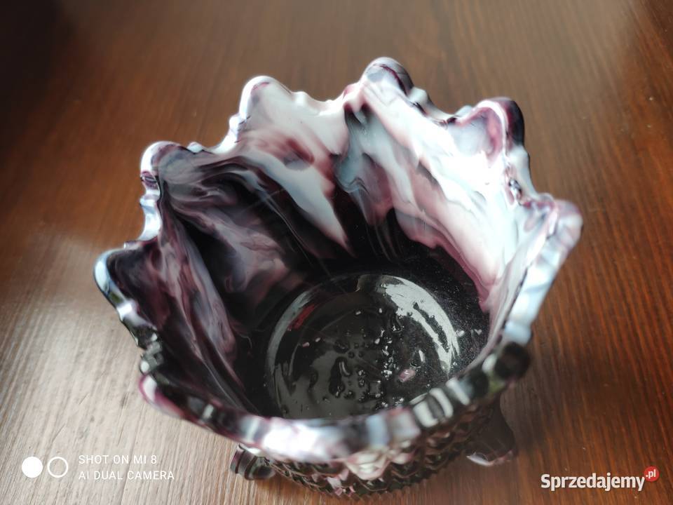 Szkło purpurowe malachitowe Sowerby wazonik XIX Kraków