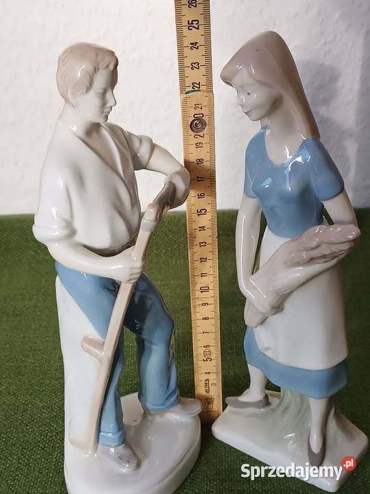 Figurki z porcelany żniwiarz i żniwiarka małopolskie
