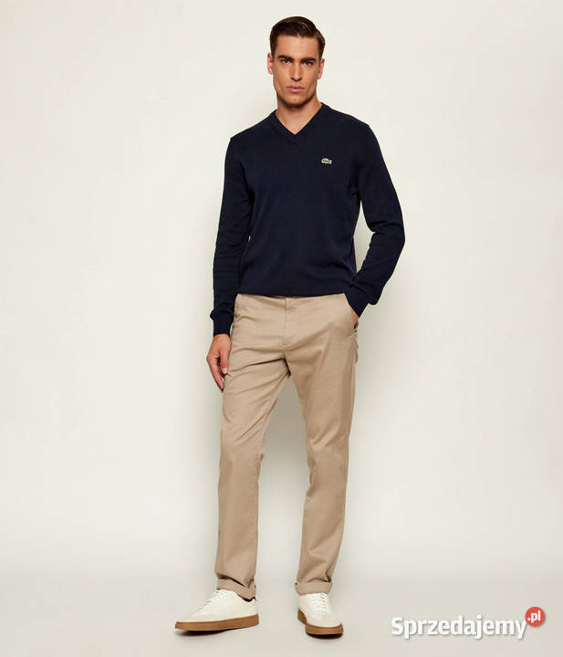 Sweter bawełniany Lacoste Vneck klasyczny Swetry i golfy Białystok