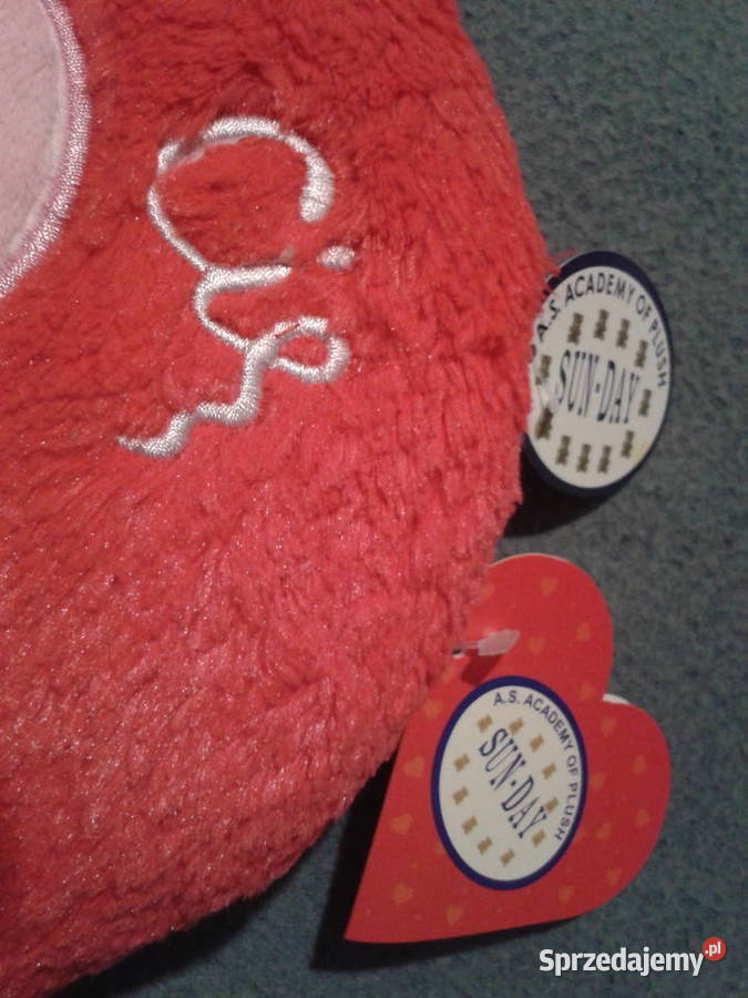 SERCE pluszowe czerwone z pieskiem z napisem
