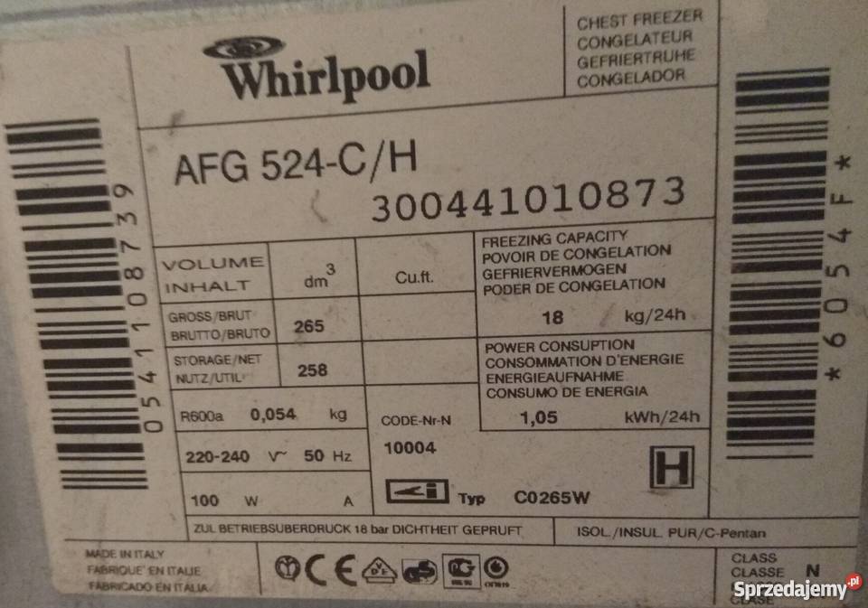 Zamrażarka skrzyniowa Whirlpool AFG 524CH Lodówki i zamrażarki Lodówki i zamrażarki Łęczna