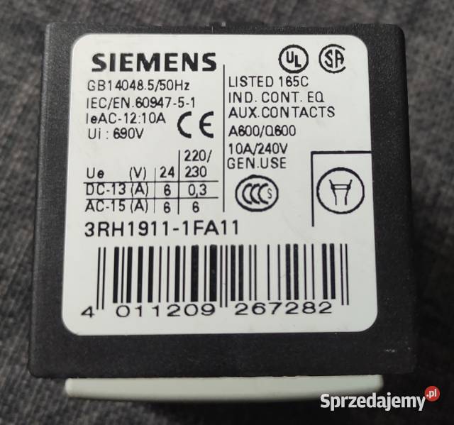 SIEMENS 3RH19111FA11 690V styk moduł pomocniczy Zabezpieczenia i rozdzielnice sprzedam