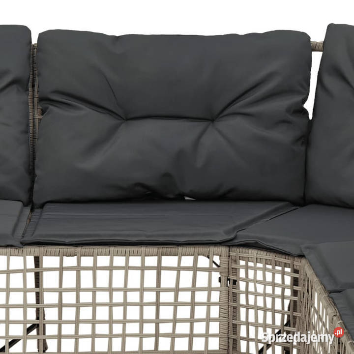 Narożna sofa ogrodowa z poduszkami i podnóżkiem Warszawa