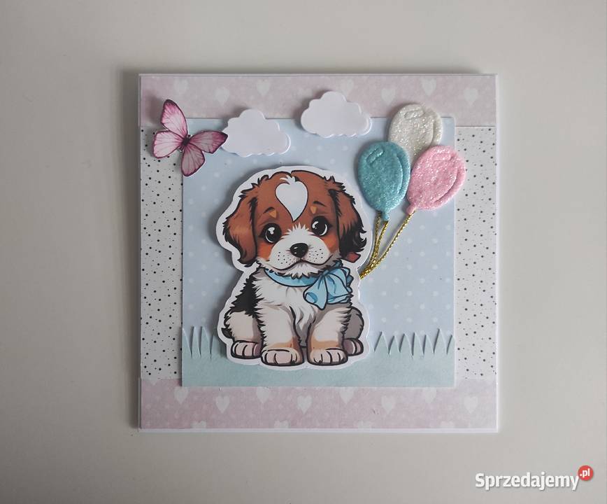 Kartka ręcznie robiona na urodziny z pieskiem Łódź